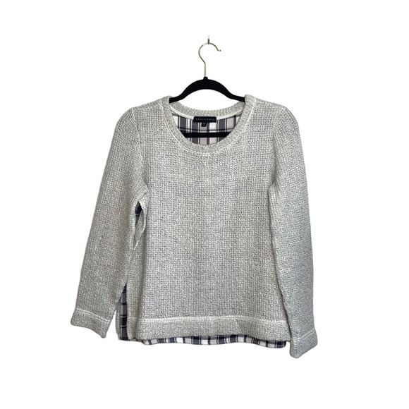 Sanctuary Light Gray Plaid Lined Wool Blend Knit Pullover Sweater Small Women’s - Picture 2 of 12